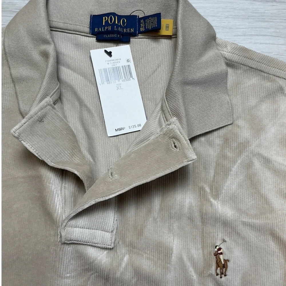 Polo Ralph Lauren Velour Corduroy Polo Shirt‎ Grey XL New With Tags